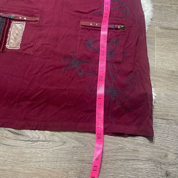 Desigual Dress 3/4 Sleeve Viscose Red Burgundy Zip Pockets Size 40 Medium - Picture 13 of 13